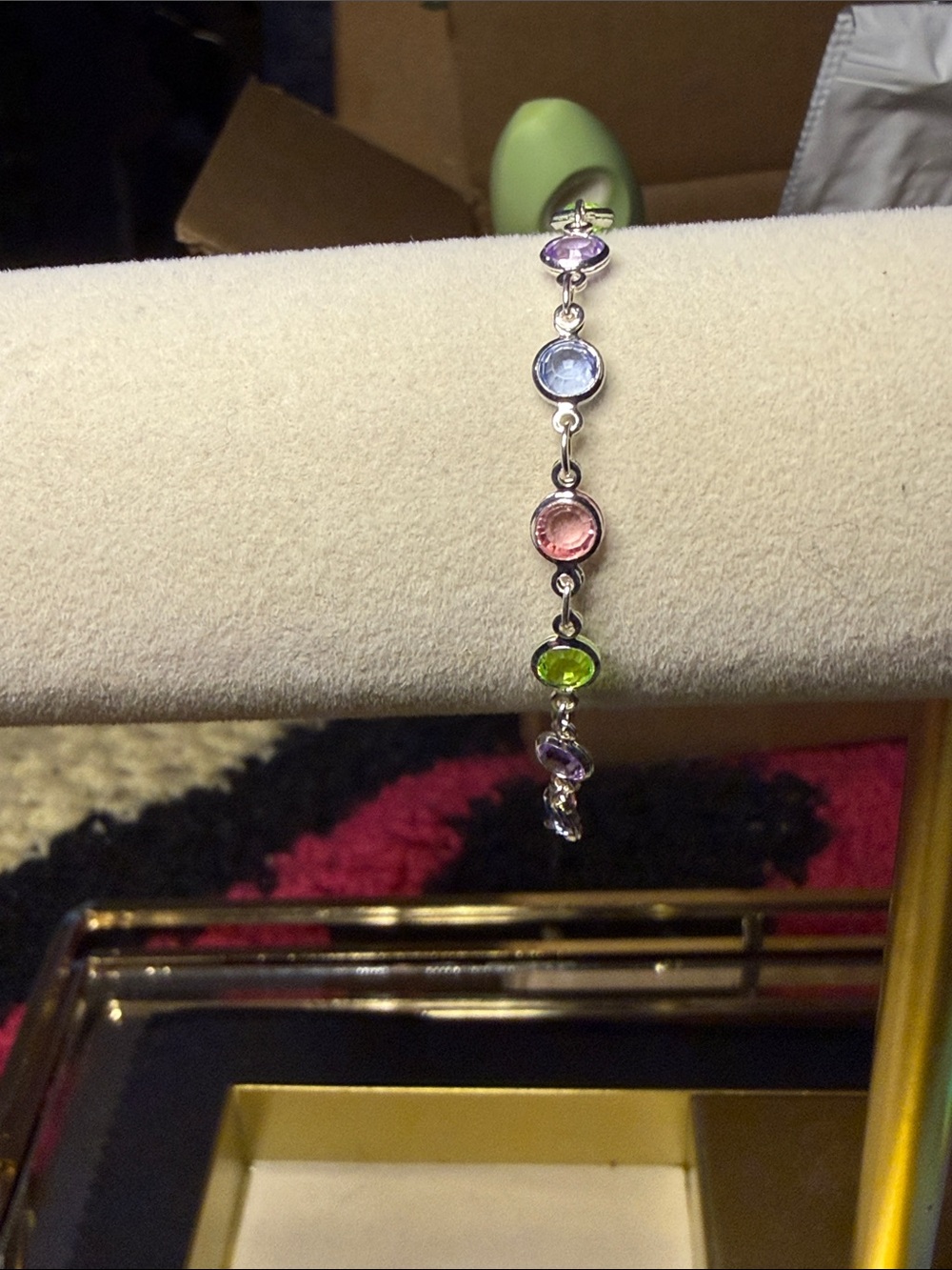 Barzel Children’s Sterling Silver Multi-Color Gemstone Link Bracelet - pastel